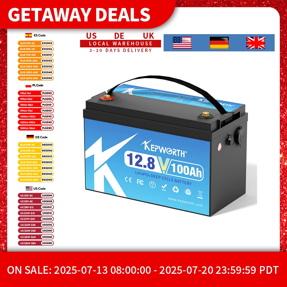 

KEPWORTH 12V 100Ah LiFePO4 Battery Built-in 100A upgraded BMS Lithium Power Batteries For RV Campers Golf Cart Off-Road Off-Grid