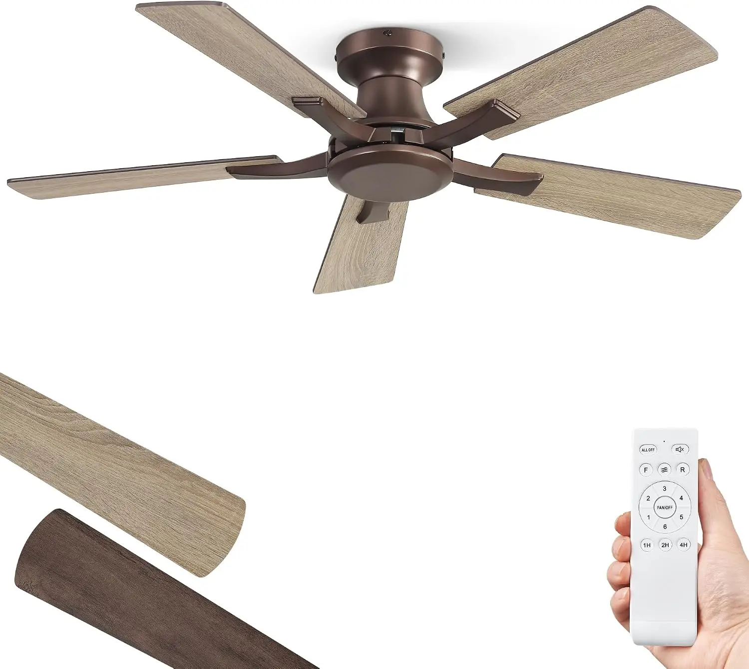 42-Inch Ceiling Fan Without Light, Brown, Low-Profile Flush Mount