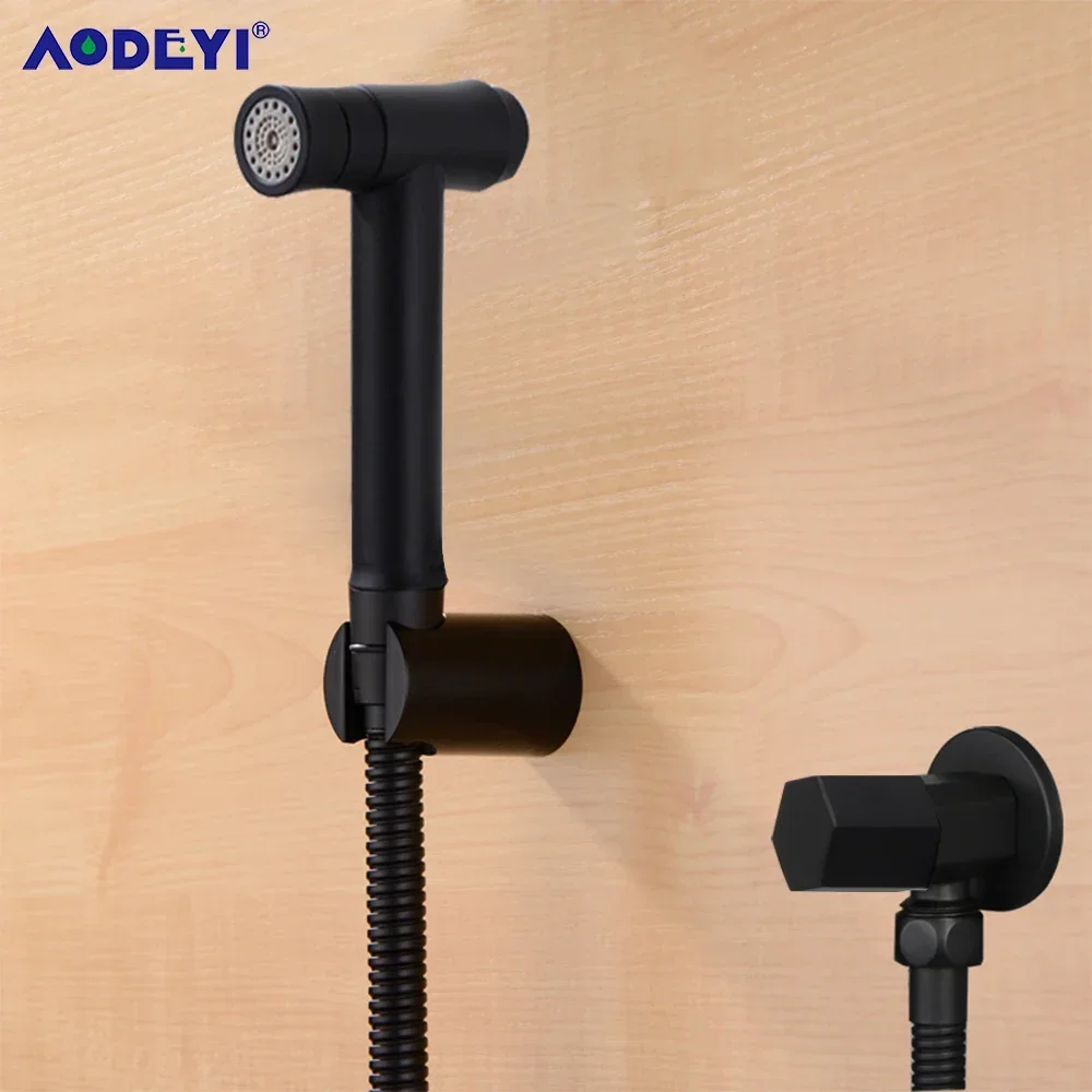 Black Toilet Bidet Sprayer Wall Mounted Stainless Steel Handheld Diaper Shattaf Douche Kit with Angle Valve 1.2m Hose & Bracket