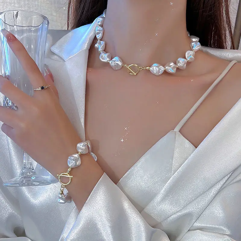 2024 Bling Elegant Baroque Imitation Pearl Beaded Choker Necklace Fashion Romantic Bracelet Wedding Women's Jewelry Set