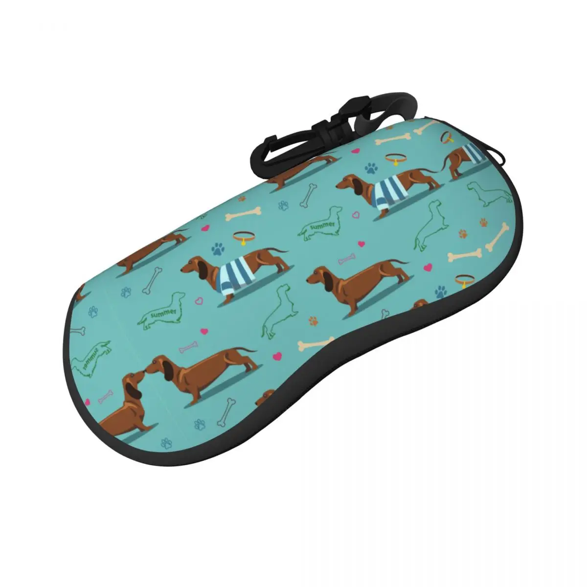 Portable Eyewear Case Dachshund Dogs And Bones Sunglasses Soft Case Glasses Box with Lanyard Zipper Eyeglass Case