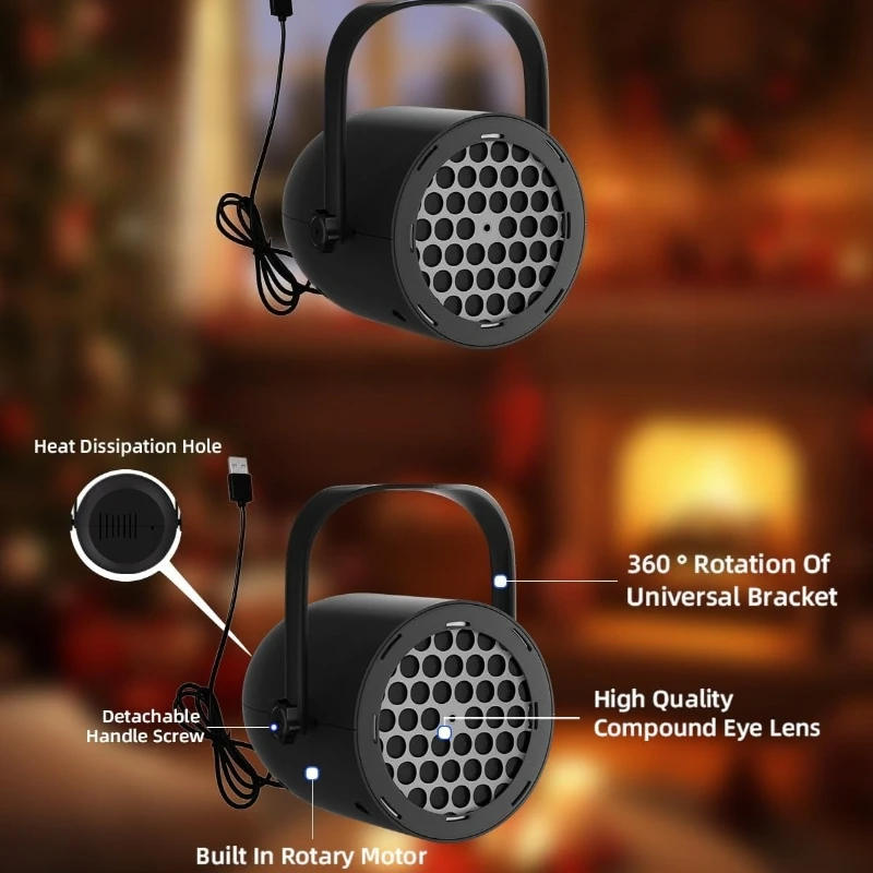 Christmas Projector Lights - LED Projector Light USB Powered Lamp for Living Room New Year Holiday Party Christmas Decoration