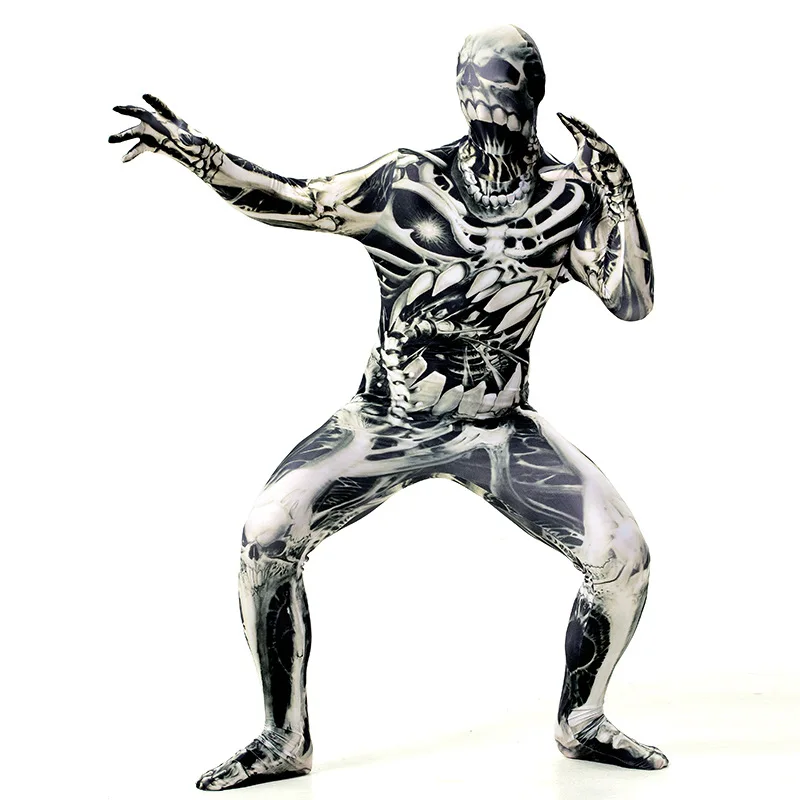 Zentai full-coated printed transfiguration costume Halloween horror zombie tight jumpsuit adult skeleton ghost costume.