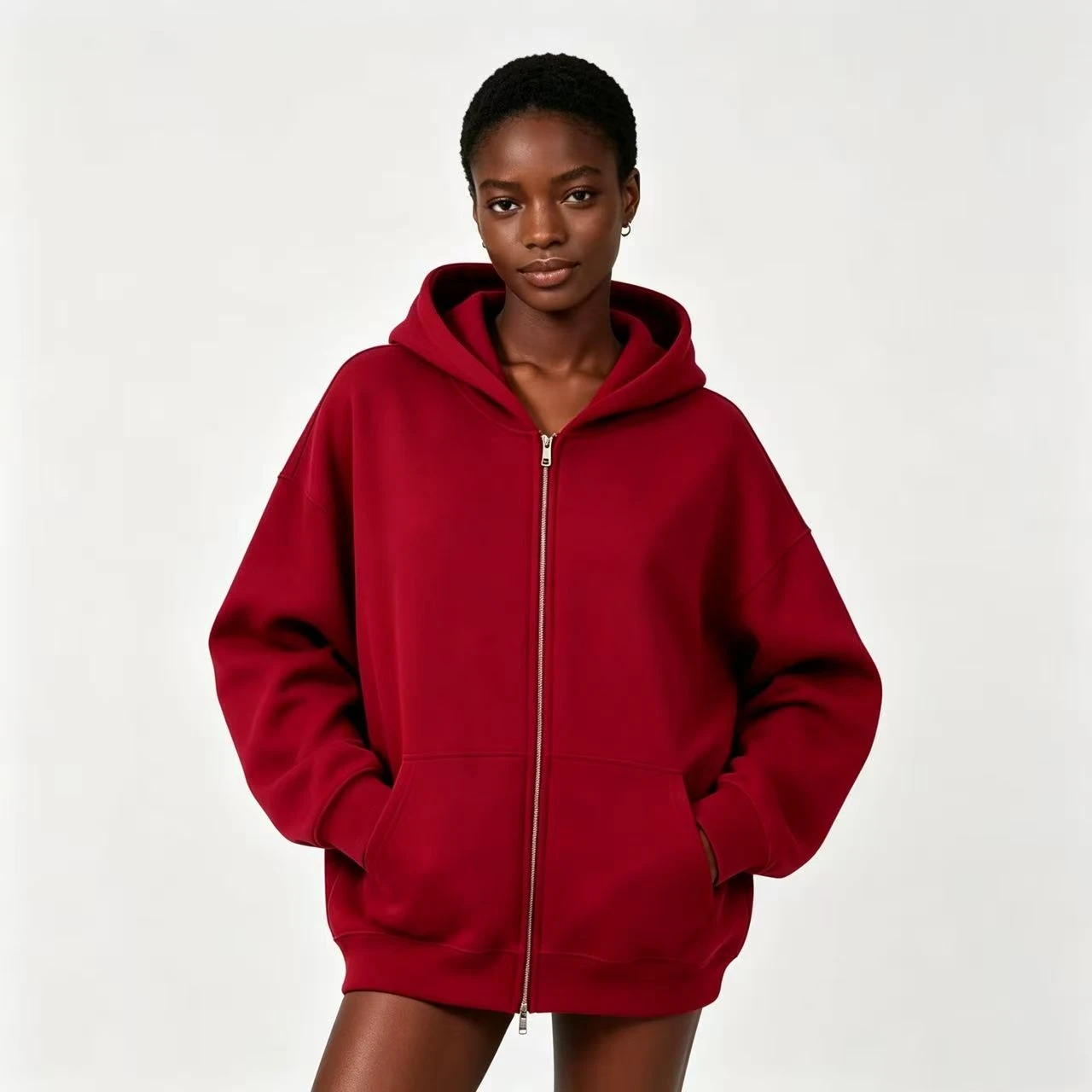 2026 Women Solid Full Zip Up Hoodie Casual Loose Pocket Hooded Jacket Soft Long Sleeve Sweatshirt Autumn Winter Couple Outerwear