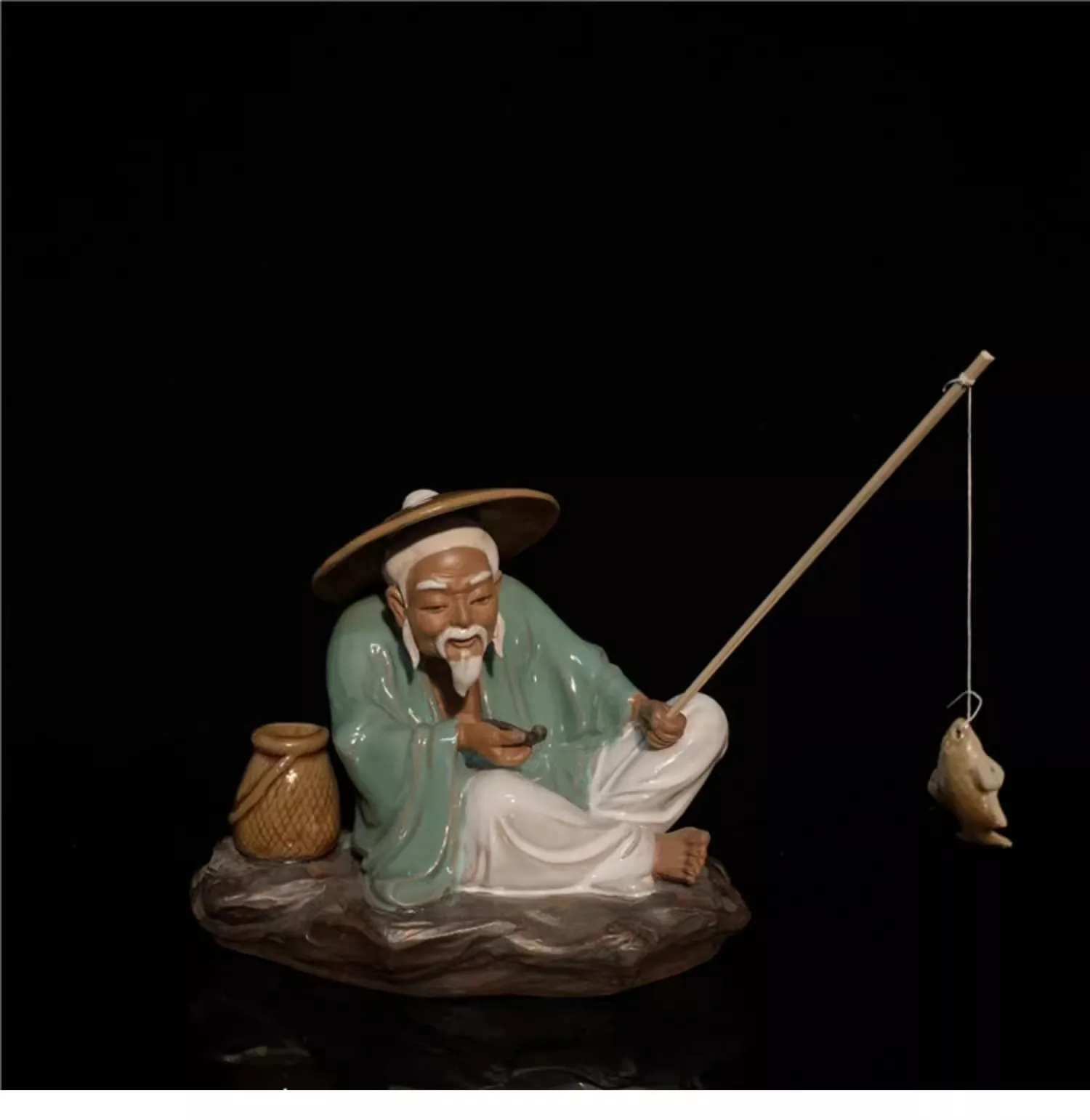 RARE Old Decoration  porcelain Taigong fishing accessories Sculpture Figure Shiwan Ceramics，#03