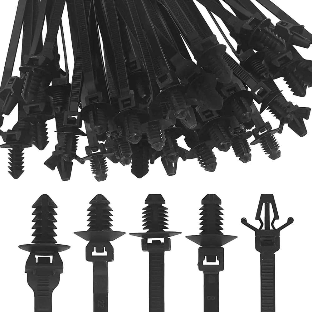

50 Pcs Push Mount Cable Ties, Nylon Push Mount Zip Ties Self Locking Wire Harness Clips, Heavy Duty Automotive Wire Clips Sna