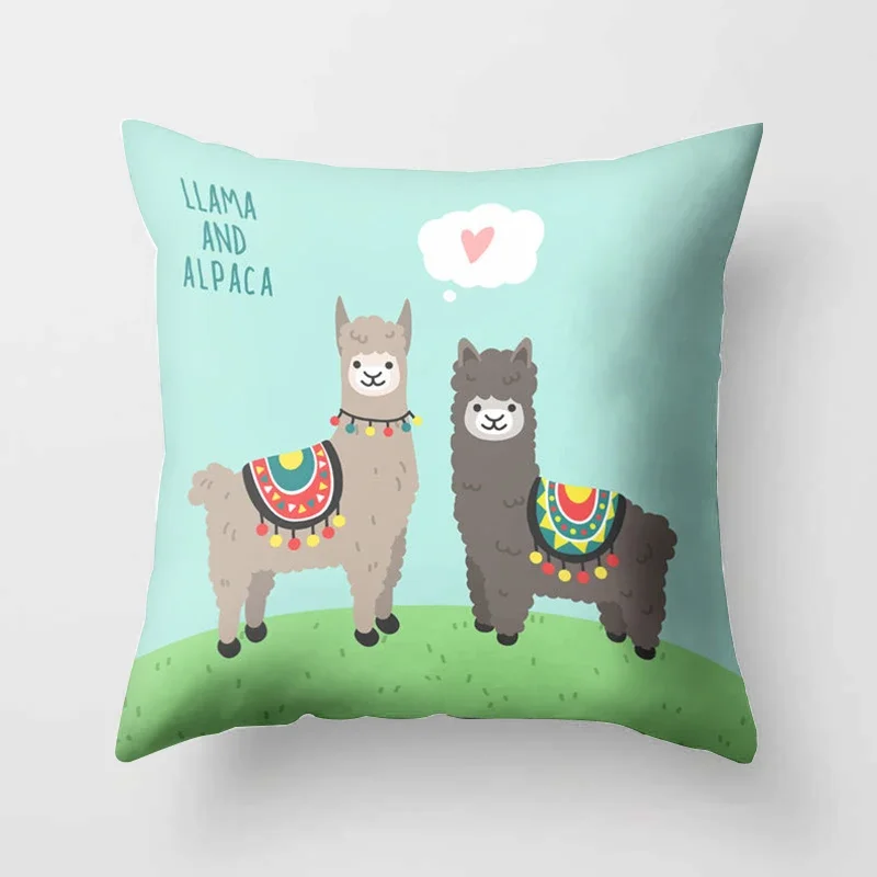 Cartoon Alpaca llama Decorative Cushions Pillowcase Polyester Cushion Cover Throw Pillow Sofa Decoration Pillowcover 40853-1