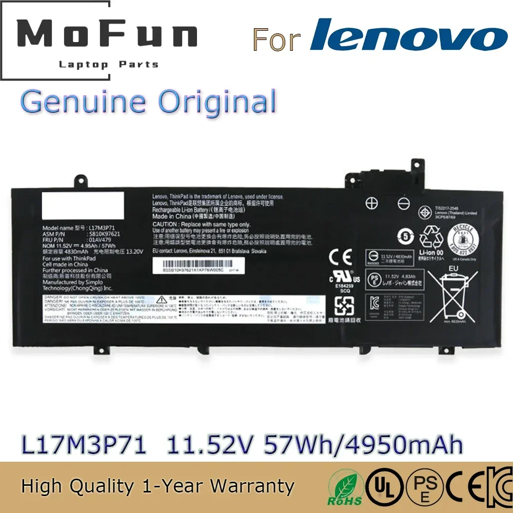 

Совершенно новый оригинальный аккумулятор для ноутбука L17M3P71 11,58 В 57 Втч для Lenovo ThinkPad T480s (20L7002XCD) 01AV480 01AV478 L17L3P71 и т. д.