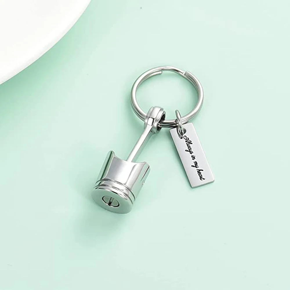 2 Pcs Cremation Jewelry Auto Part Cremation Urn Keychain for Ashes for Men\'s Motor Piston Ashes Keepsake Memorial Jewelry