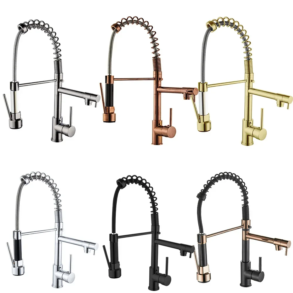 

Brass Stainless Steel Brushed Black Torneira Gourmet Pull Down Kitchen Sink Faucets Pull Out Spring Kitchen Faucets