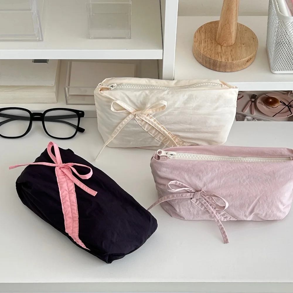 Astuccio per matite Bowknot di grande capacità di moda astuccio per cancelleria in tinta unita con fiocco carino borsa per cancelleria per studenti