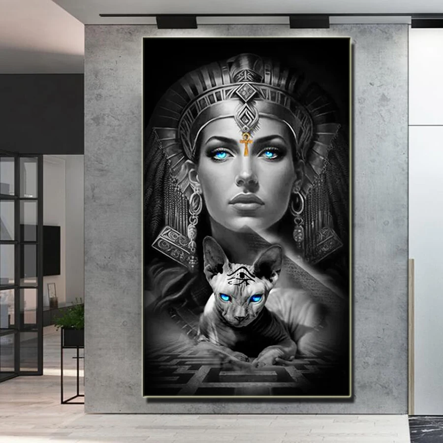 Black White Cleopatra Diy Diamond Painting Full Square Round Drill Mosaic Embroidery Sphinx cat Cross Stitch hairless cat decor