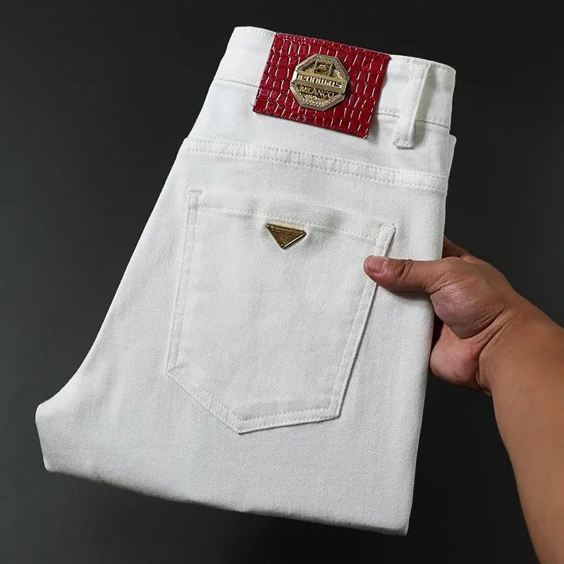 New Stretch Business Casual Jeans Autumn Winter Men's Classic Slim Trousers Black Blue Straight Male Y2K Denim Pants Large Size