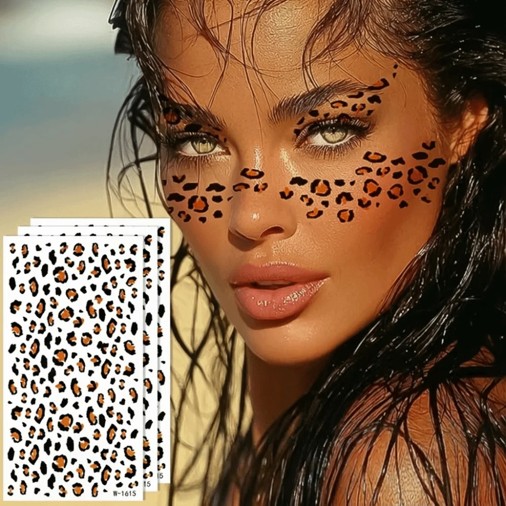 

10pcs Water Transfer Leopard Print Tattoo Stickers Fake Waterproof Temporary Tattoo Easy To Use Instant Body Art Sticker