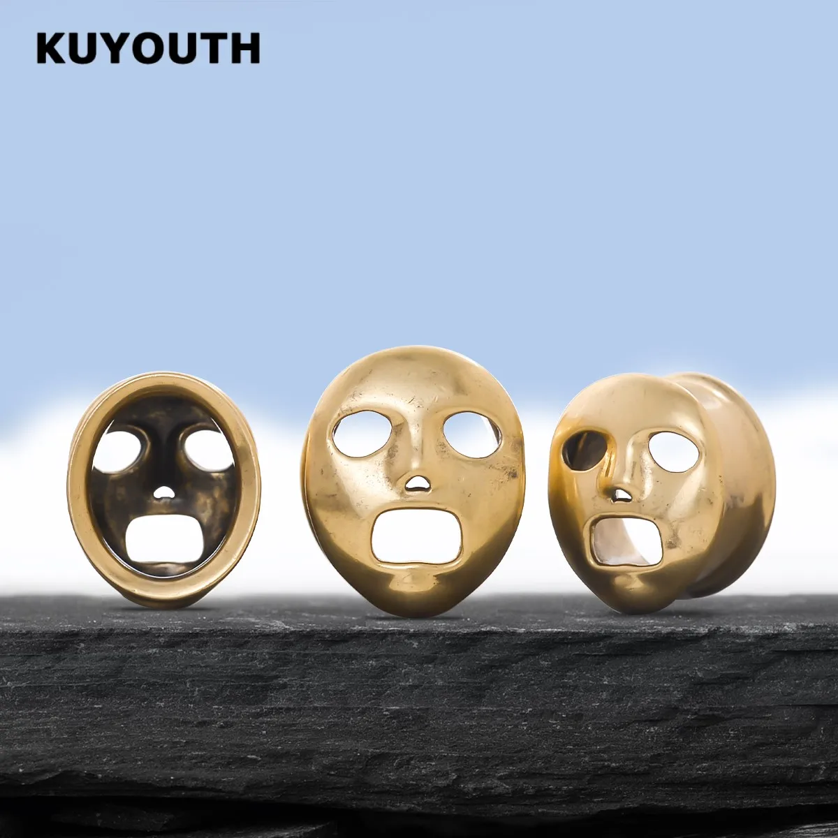 KUYOUTH Ear Expanders Plugs Copper Mask Earring Gauges Stretchers Piercing Body Jewelry 2PCS