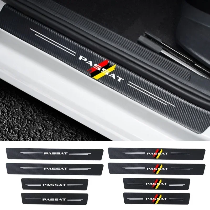 Carbon Fiber Car Doorsill Stickers Protect Film Threshold Bumper Strips for VW Passat Scuff Plate Decals Accessories