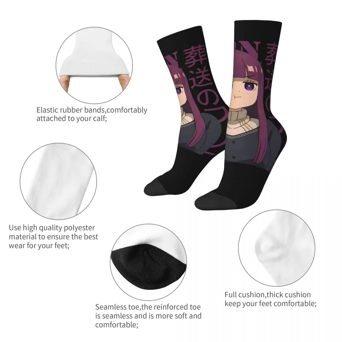 Cool Sousou No Frieren Anime Fern Skateboard Socks Polyester Middle Tube Socks for Unisex Sweat Absorbing