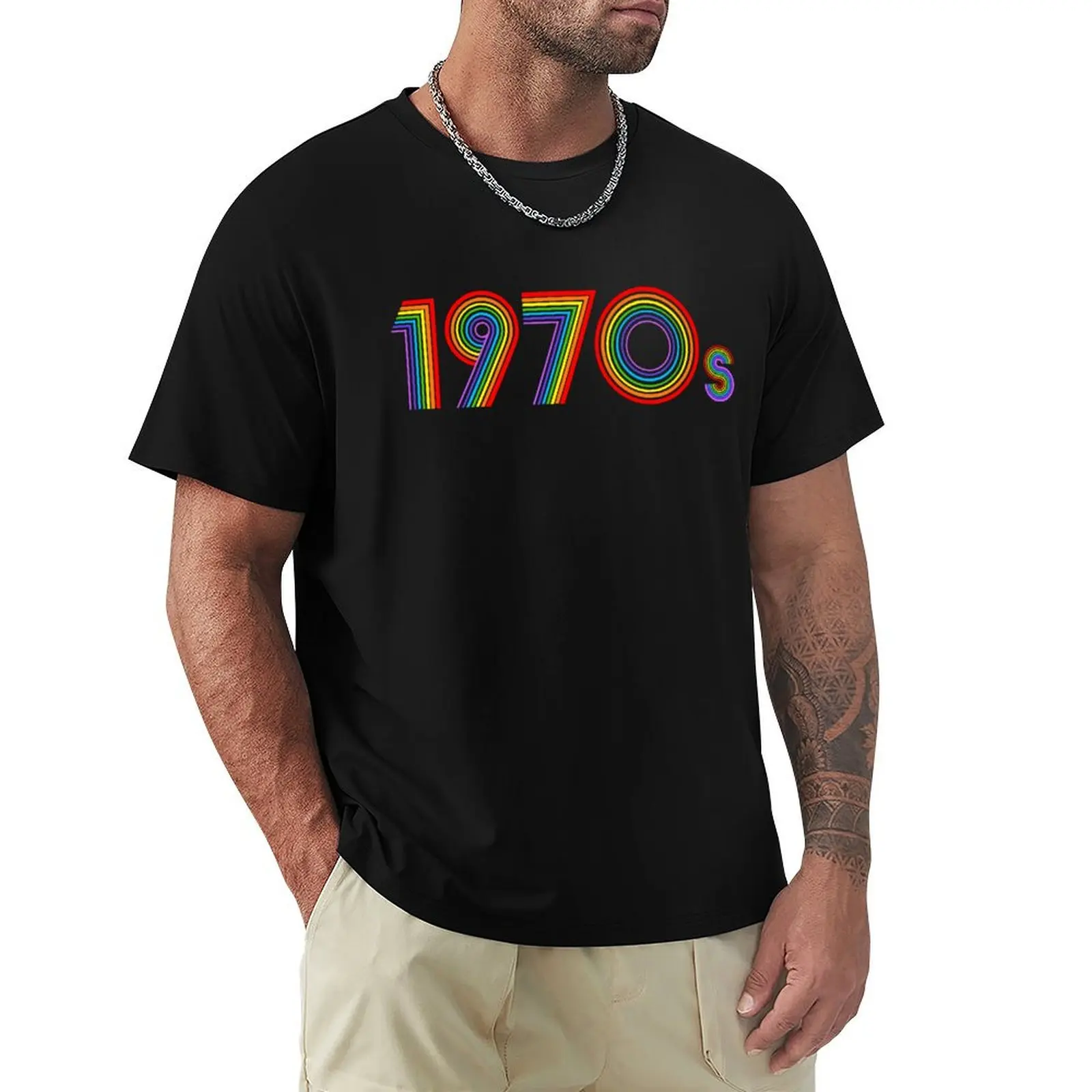 1970s Retro Rainbow Disco Font T-shirt boys whites anime clothes quick drying heavyweight t shirts for men