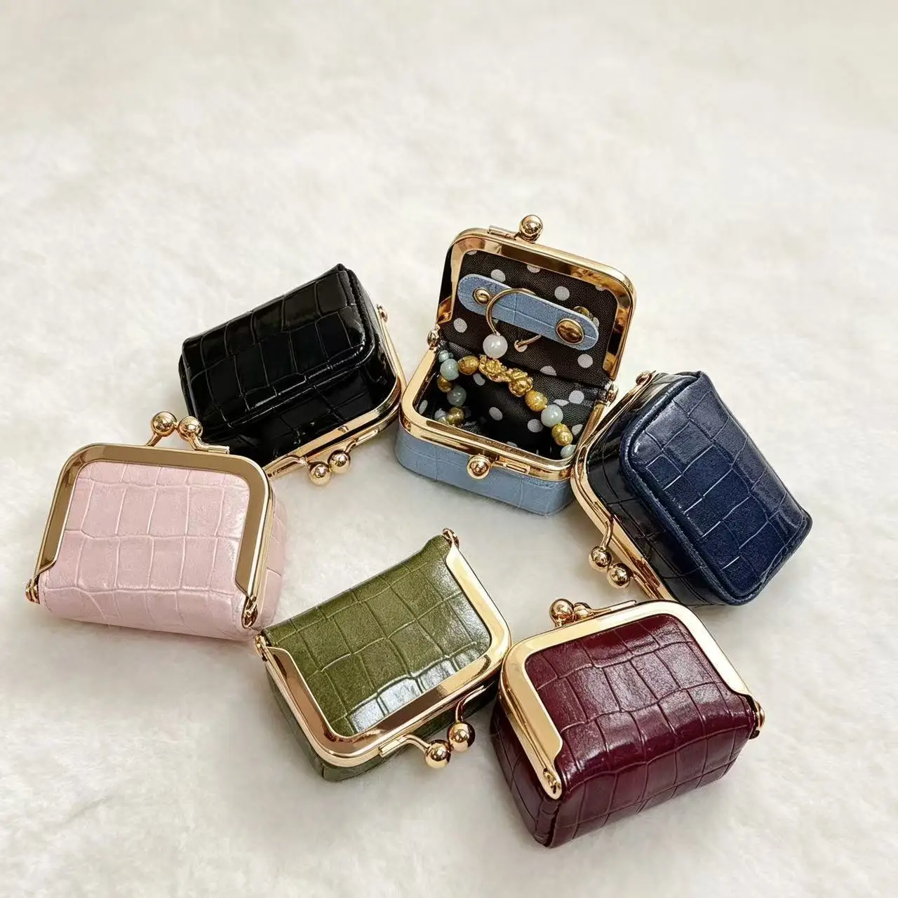 WERLLANDS PU Leather Mini Jewelry Box Crocodile Texture Portable Women Earring Ring Storage Case