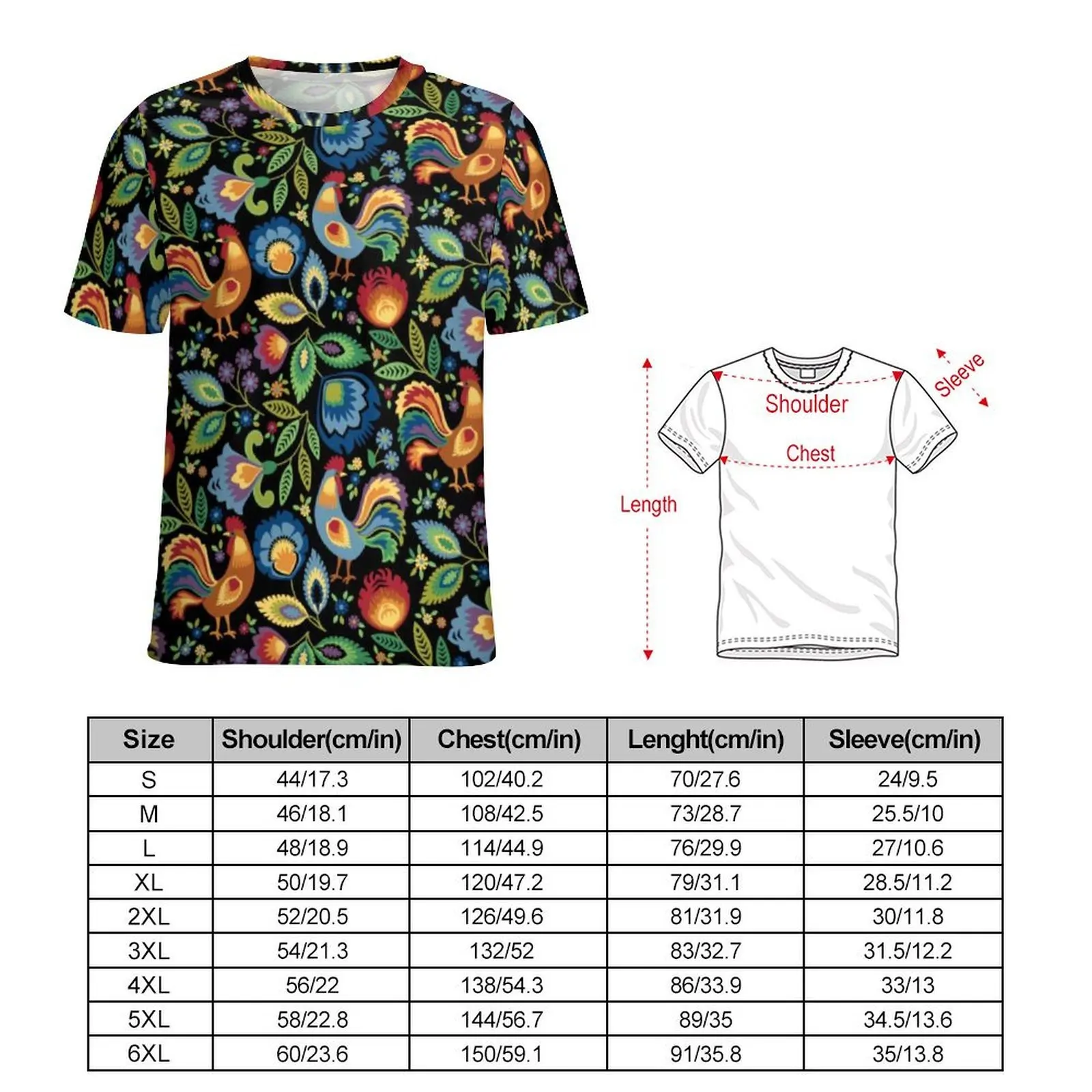 Male Pretty Chicken T-Shirt Folk Roosters Leaf Print Retro T Shirts Short Sleeve Custom Tshirt Original Y2K Casual Big Size Tees