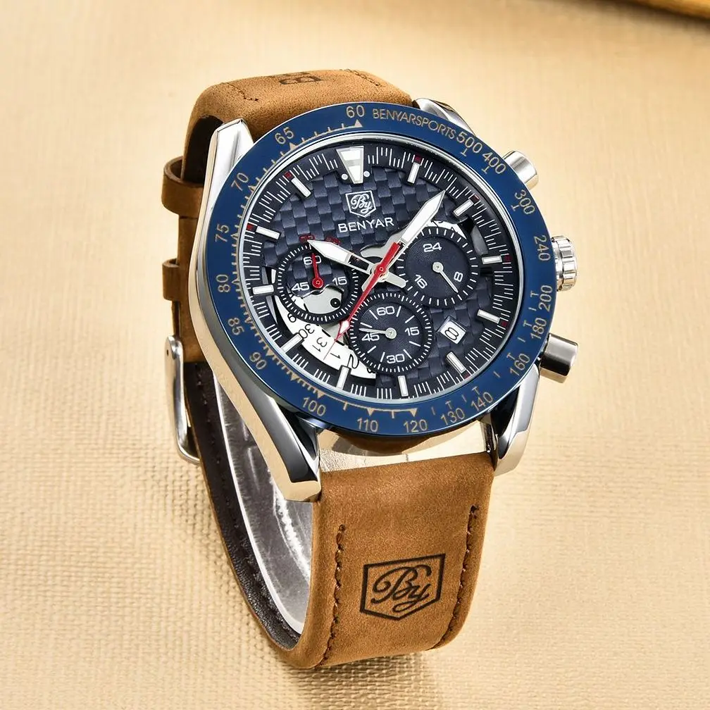 Benyar Luxury Business Men's Quartz Watch Sports Waterproof Diving Chronometer Watch for MAN Reloj Hombre BY5175