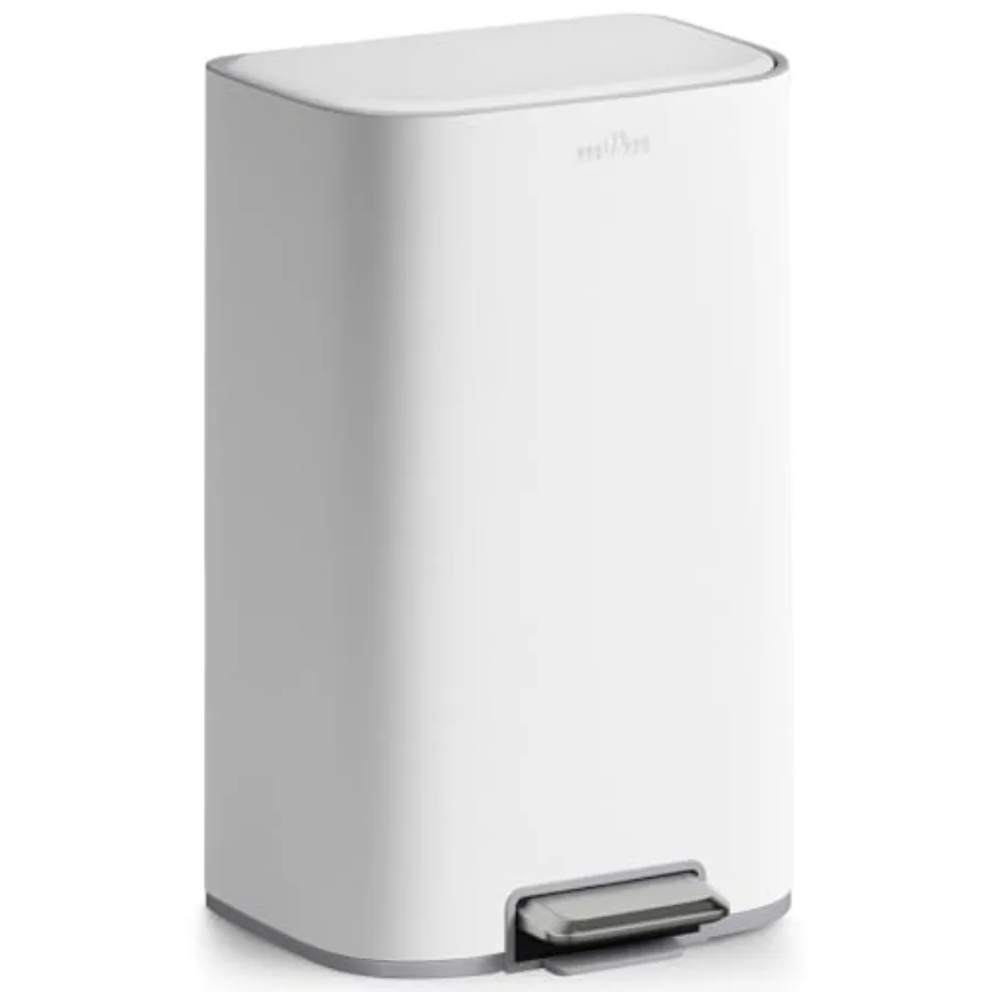 

10.6 Gal Kitchen Trash Can Step Trash Can with Lid Smooth Edge Garbage Bin for Home Office White