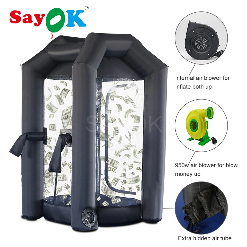 

SAYOK Giant Inflatable Money Grab Machine Inflatable Cash Cube Booth with Air Blower for Business Advertising Event Promotion