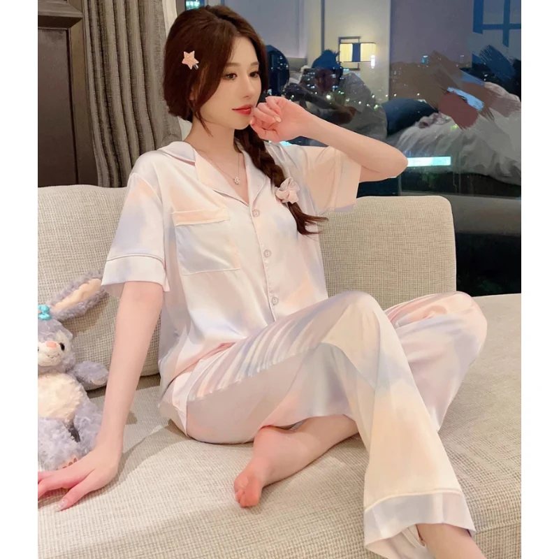 Y2k Korean Ins Harajuku Sweet Print Women\'s Pajamas French Romantic Aesthetics Home Sleepwear 2024 New Autumn Fashion Nightwear