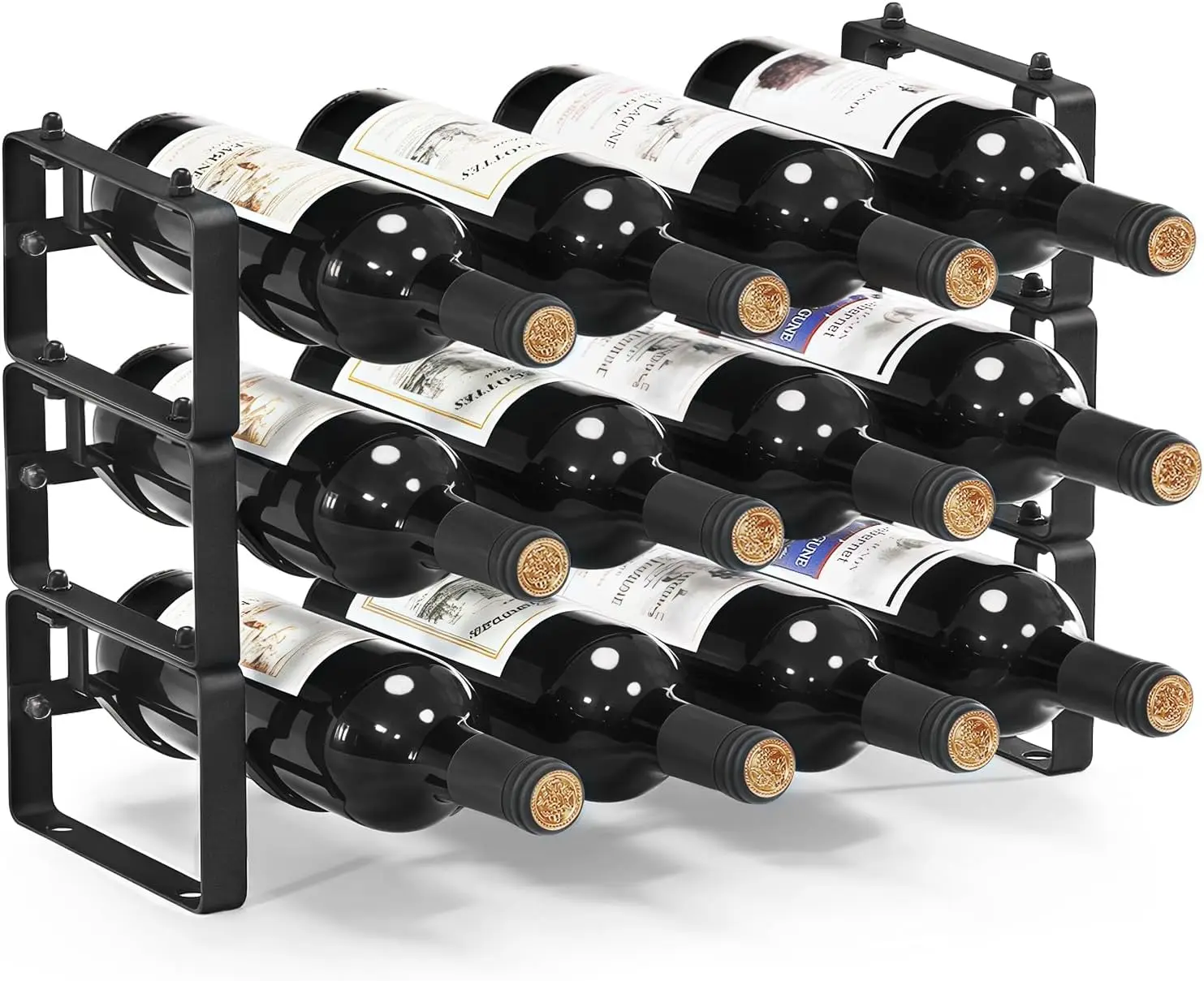 

Stackable Wine Rack Countertop, 12 Bottles Wine Bottle Holder for Inside Cabinet, Small Tabletop Wine Holder Stand for
