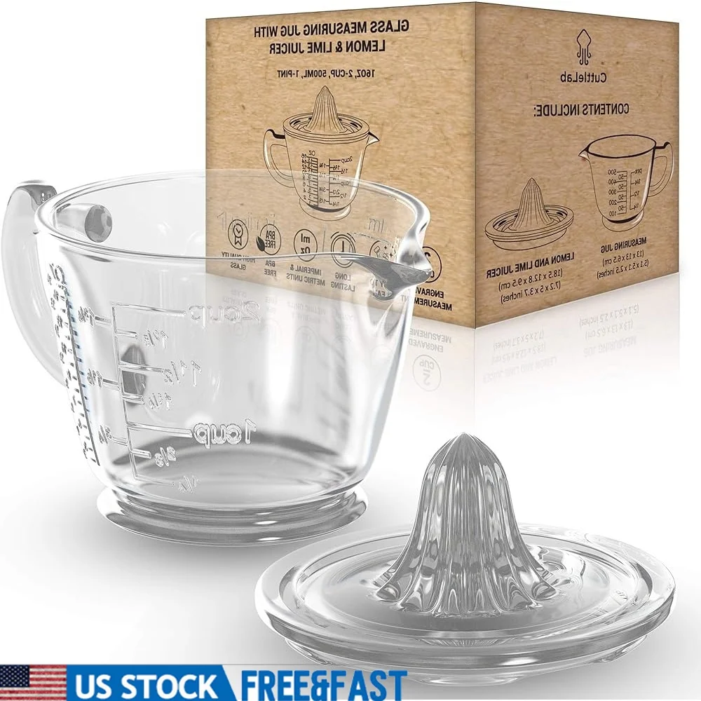 

Ручная соковыжималка из прозрачного стекла, развертка для лимона, лайма, цитрусовых с мерным стаканом, удобная ручка для наливания, идеальная кухонная кулинария