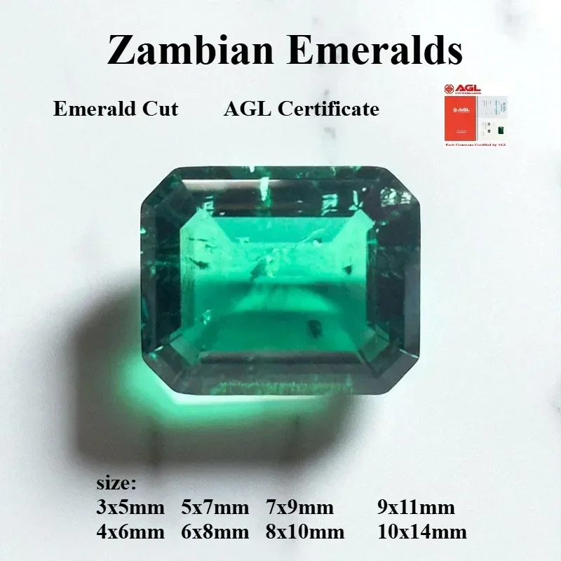 

Lab Grown Zambian Emeralds Hydrothermal Hand Cutting Emerald Cut with Cracks Inclusions Inside AGL Certificate