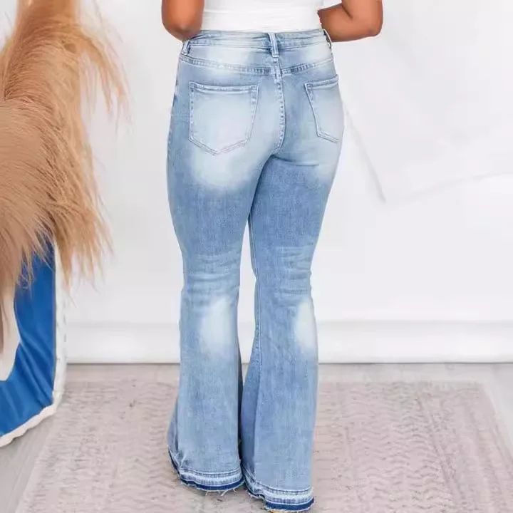 

Button High Waist Retro Flared Jeans for Women Personalized Street Style New Fashion Women's Casual Denim Pants
