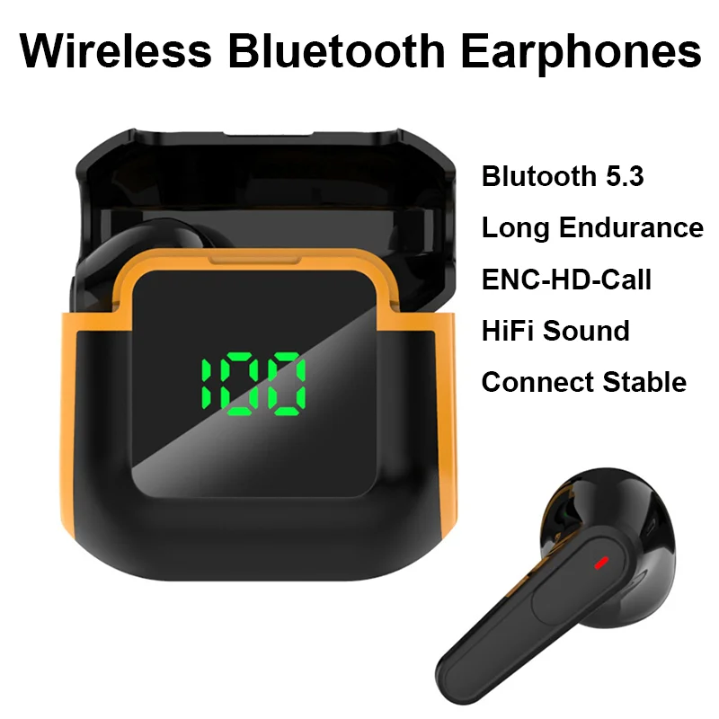 Bluetooth 5.3 Headphones PRO90 TWS Wireless Earphones with LED Display Stereo Headset Touch Control Earbuds Noise Reduction