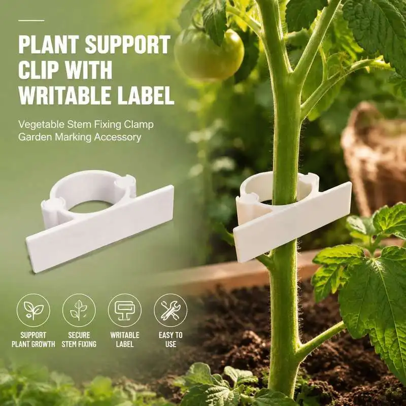 Garden Stem Fixing Clip With Blank Writeable Tag Crop Plant Support Marking Clamp