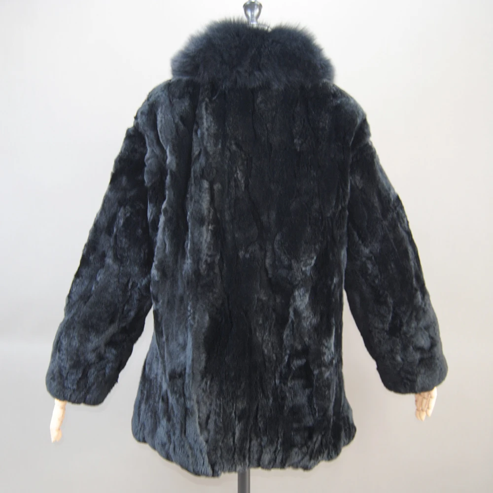 2024 Luxury Women Winter Thick Real Rex Rabbit Fur Coat Lady Warm Quality 100% Genuine Rex Rabbit Fur Jacket With Fox Fur Collar