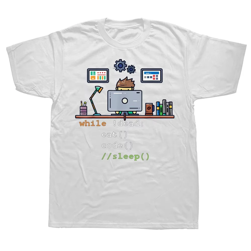 Fun Computer Science Python Programmer Graphic Tee Unisex Eating Code Sleeping Pattern Street Style Summer Casual Tops