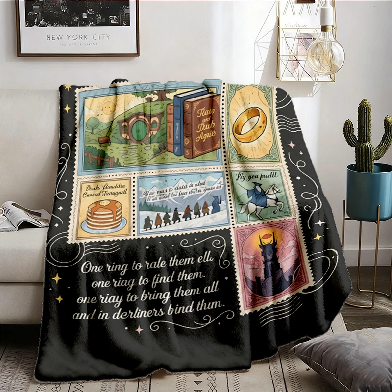 LOT Rings Inspired Flannel Blanket, The Shire Stamps Flannel Throw For Fans, Middle Somewhere Cozy Blanket