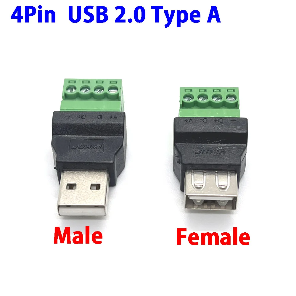 1Pcs 4Pin USB 2.0 Type Male Female Turn Terminal USB Turn Terminal Avoid Welding Plugs USB Plug Male Head Female Head Connector