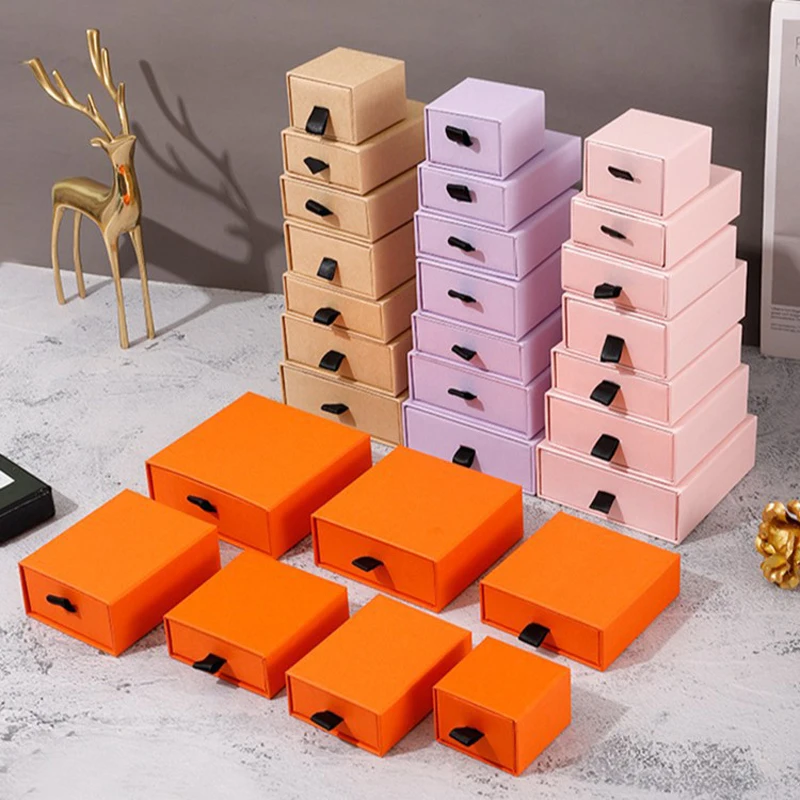 10Pcs/lot High Quality Solid Color Kraft Paper Earring Bracelet Gift Box New Year Xmas Ring Bangle Party Package Box