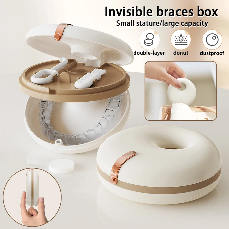 

1PC Sweet donut invisible braces box holder, portable and portable, suitable for hidden beauty orthodontic appliance storage box