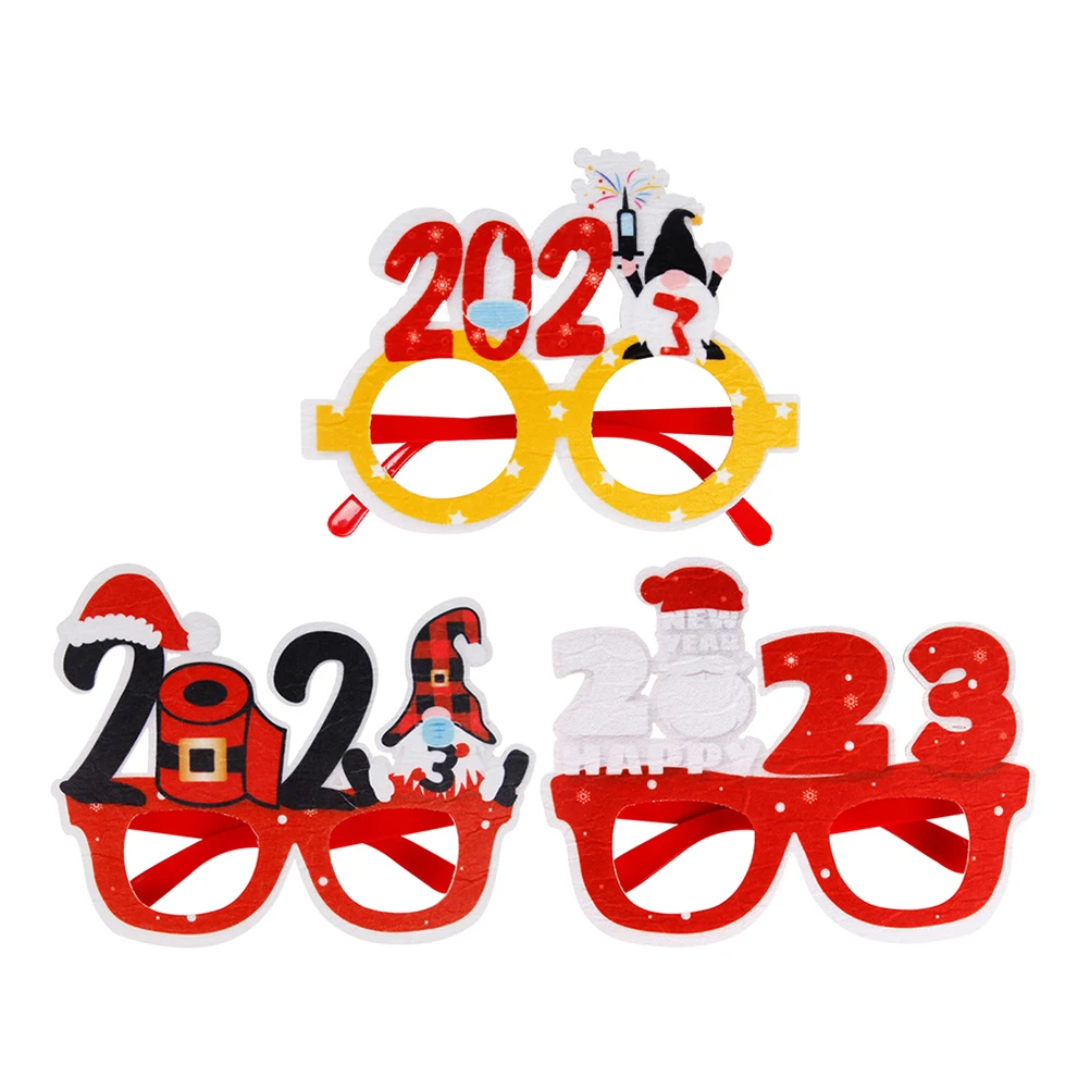 

3pcs Decoration Glasses New Year Nye Felt Cloth Plastic Multipurpose Supplies New Years Sunglasses Sunglasses Props