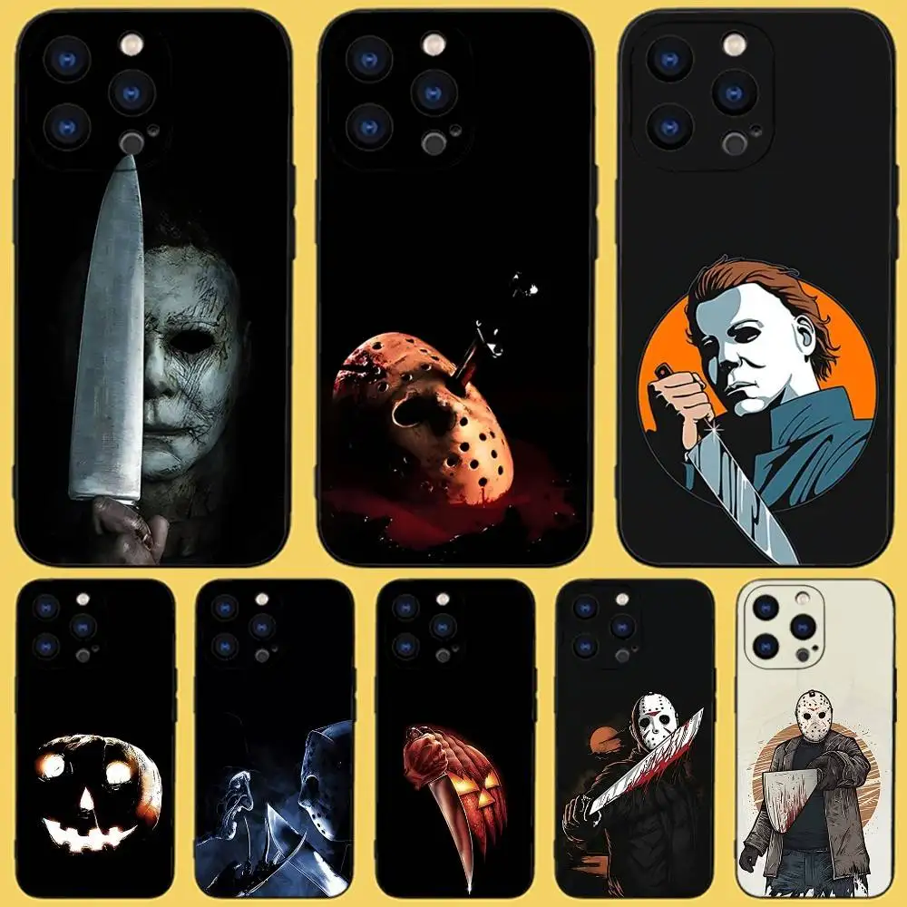 

M-Michael Halloween Myers Phone Case For iPhone 17,16,15,14,13,12,11,Pro,Max,Plus,X,XS,SE4,E,Mini,Soft Black Case