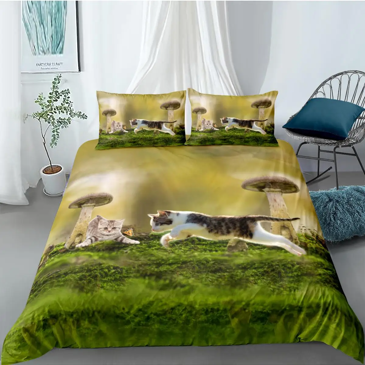 

Cat Duvet Cover Set Pet Cats Pattern Bedding Set Cute Kitten Chase For Kids Girl Microfiber Twin Queen King Size Comforter Cover