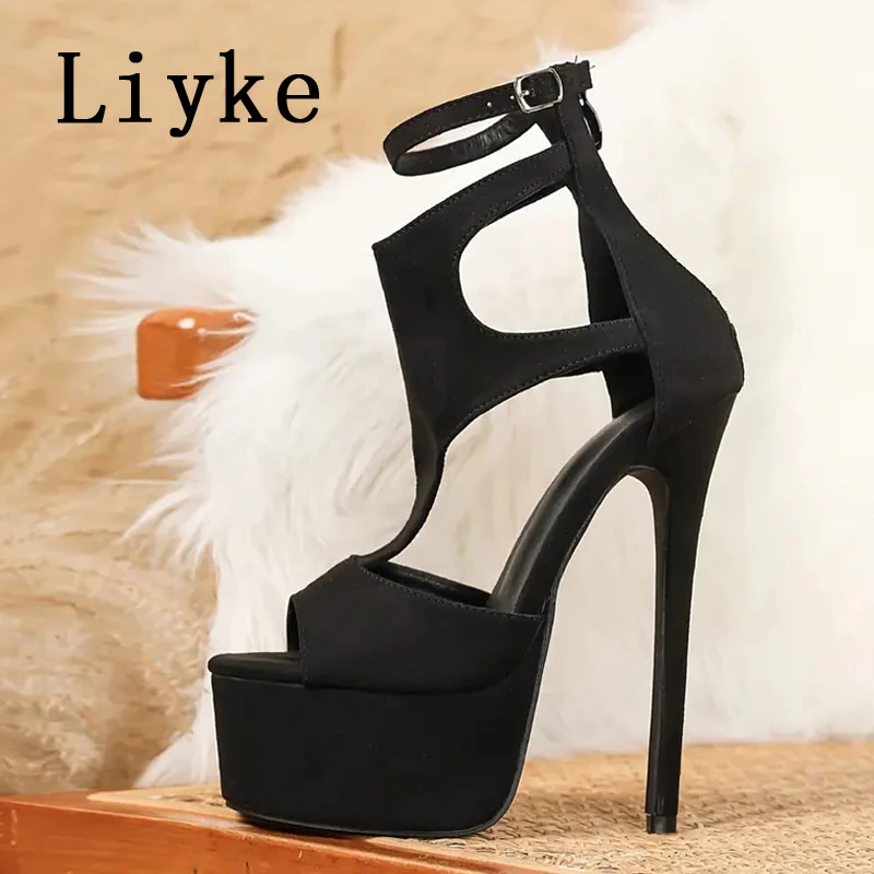 Liyke عرض نموذج مثير المتطرفة عالية الكعب صنادل أرضية للنساء موضة البريدي مشبك حزام المفتوحة تو مأدبة فستان الحفلات الأحذية #5