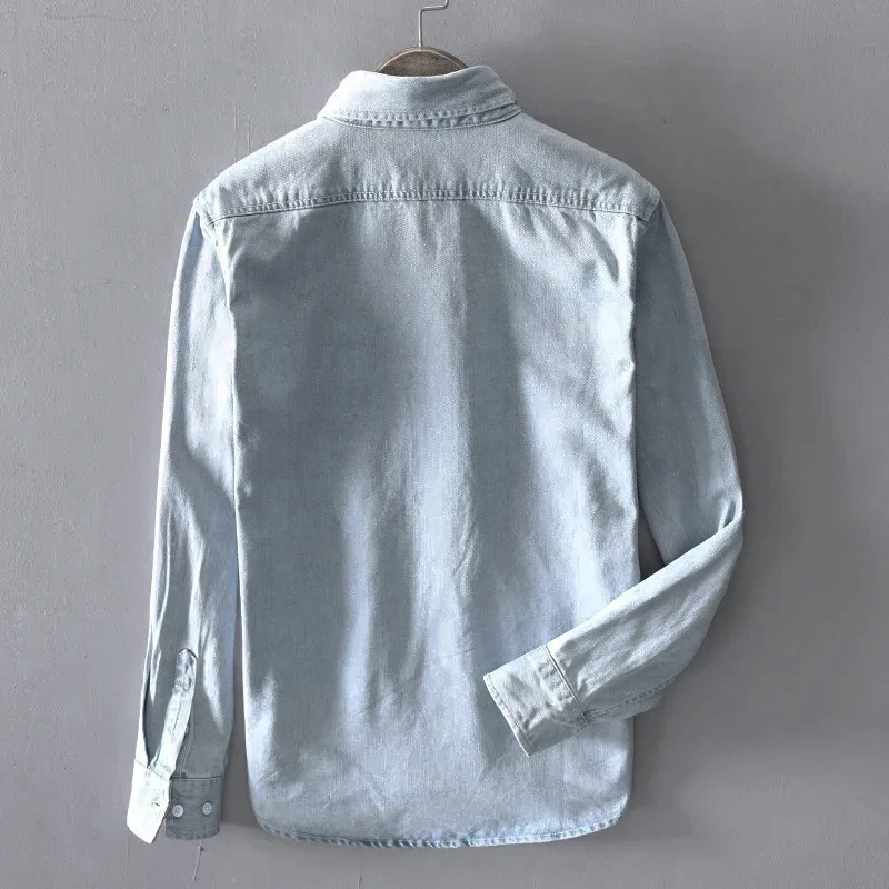 100% القطن الخريف جديد طويل الأكمام قميص دينيم الرجال موضة عادية شارع العليا الذكور الملابس كلاسيكي أزرق فاتح أسود رمادي #4