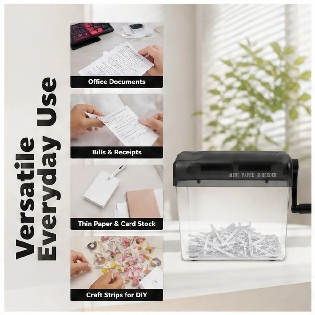 Portable Hand Crank Shredder for Paper Documents Bills Receipts Craft Strips Wear Resistant Desktop Small Shredder Household Use