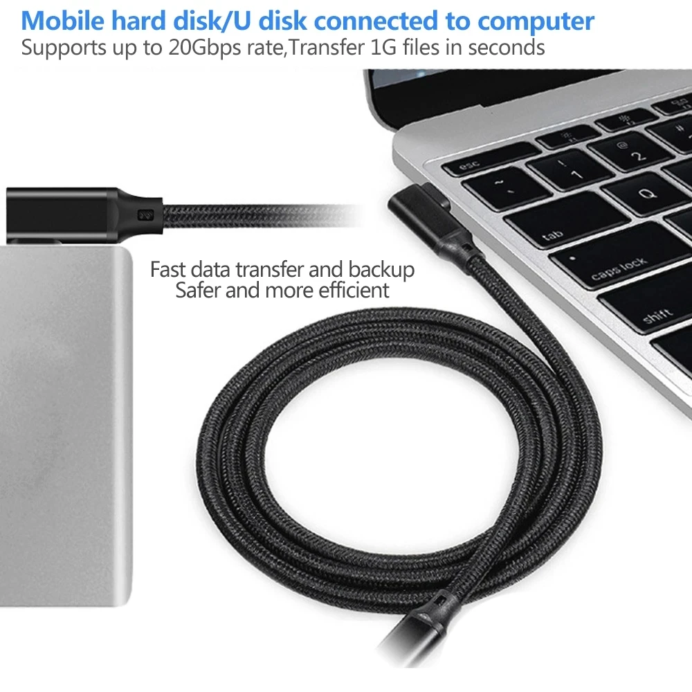 Cable de datos USB 3,2 Gen2 para Macbook Pro Quest2, Cable de codo de 20Gbps, VR Link, USB C a tipo C, 4K, vídeo, 5A, 100W, ángulo de 90 grados