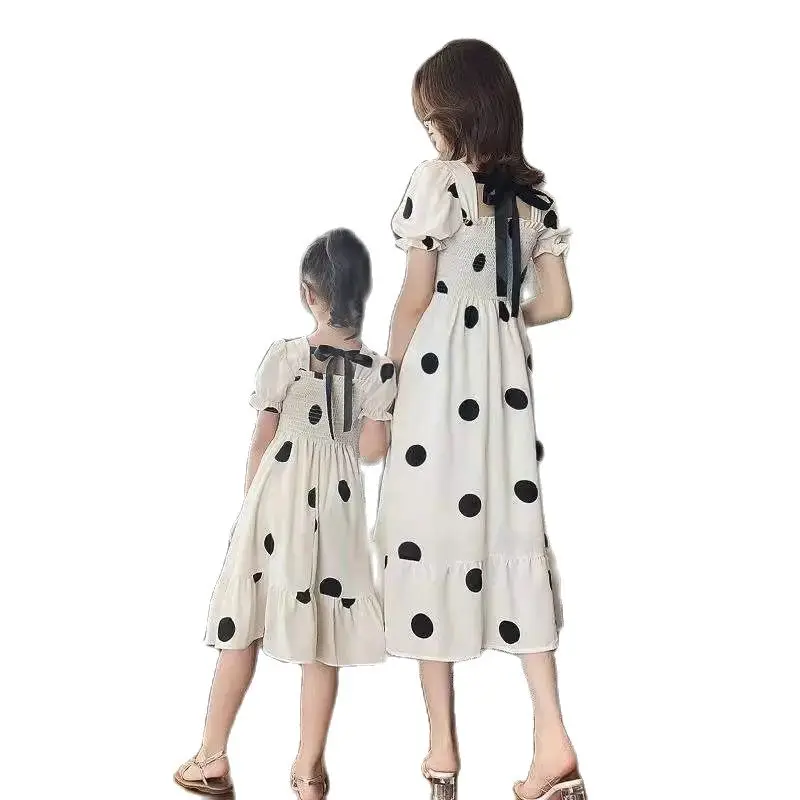 Mother and Girls Polka Dot Dresses Summer New Fashion Children\'s Clothing Small Fresh Puff Sleeve Parent-child Princess Dress 8y