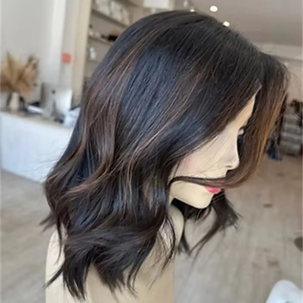 

12 Inches Ombre Dark Brown Synthetic HD Lace Front Wig for White Black Women Short Wave Bob Preplucked Hairline with Baby Hair