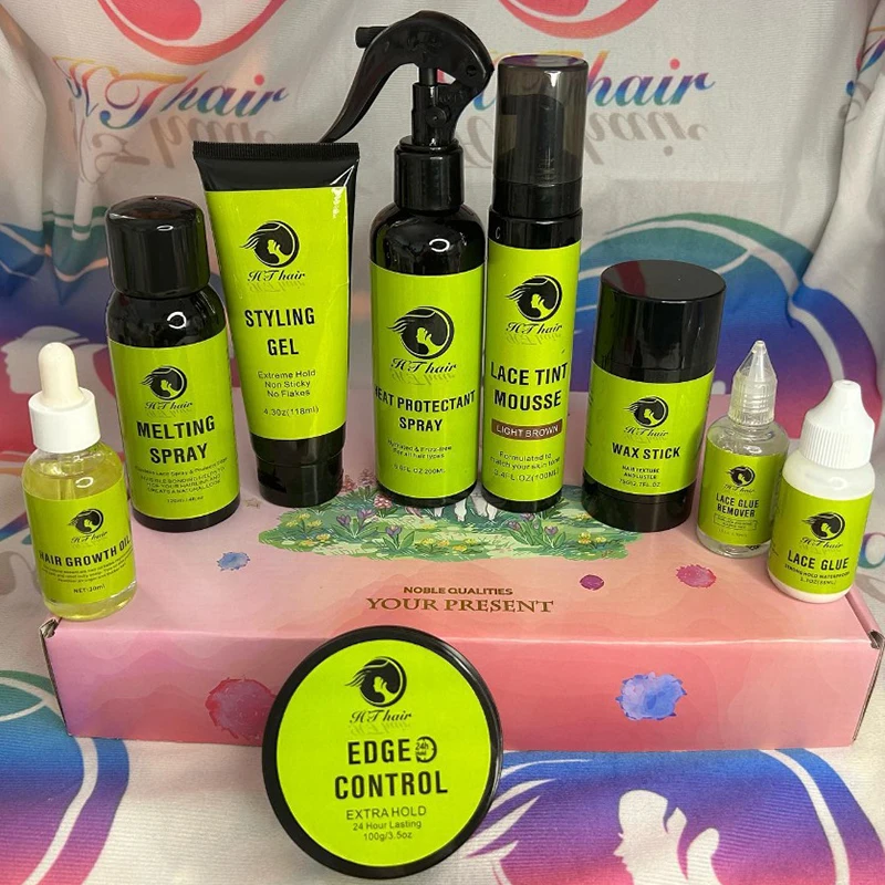 Colle pour Perruque Avant en Dentelle, Étiquette Personnalisée, Bâton d'Avertissement pour Cheveux, Spray Teinté, Mousse pour Kit d'Installation, Vente en Gros